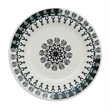Imagem de Jogo de 12 Pratos de Fundo de Cerâmica Resistente 22cm - Design Decorado Premium para Jantar e Mesa Posta com Convidados (12,Folk)