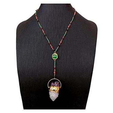 Imagem de DWBPGVUN Corrente de cristal multicolorida colar de jade verde ametista pingente de quartzo drusa