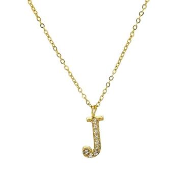 Imagem de tincolia Colar com 26 letras inglesas, acessórios de zircão, aço titânio, feminino, banhado a ouro, pingente colorido - J