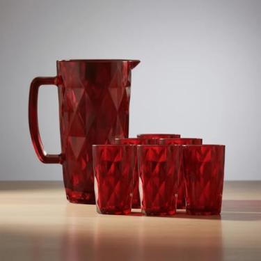 Imagem de Jogo de Copos com Jarra de Vidro Diamond Rubi para Àgua ou Suco 7 Peças