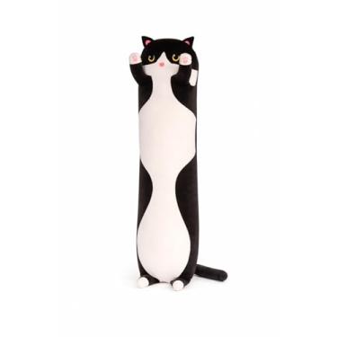 Imagem de Travesseiro de Gato Fofinhos 50/110cm adorável boneca de pelúcia pet, linda pelúcia com desenho de gatinho, almofada macia, brinquedo de abraçar dormir para crianças, meninas, namoradas (50cm Preto)