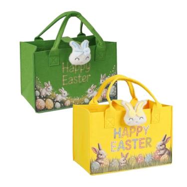 Imagem de ysmile Pacote com 2 sacos de Páscoa para crianças, cesta vazia de caça aos ovos com alça, sacos de presente de coelho, baldes reutilizáveis, saco de petisco de coelho para festa