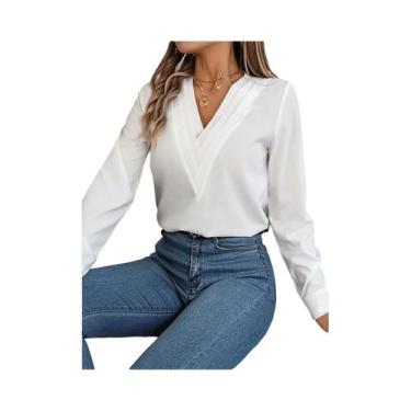 Imagem de Blusa De Chiffon Feminina De Manga Longa Com Decote Em V Triplo, Cores