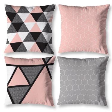Imagem de Kit 4 Capas De Almofada Sala 40Cm X 40Cm Estampadas Geo Rosa