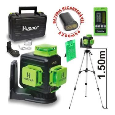 Imagem de Nível Laser Verde 3d12 Linhas + Suporte + Receptor + Tripé - Huepar