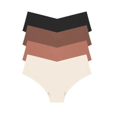 Imagem de Calcinhas Femininas De Seda Gelada Sem Costura Com Cintura Em V, Kit C