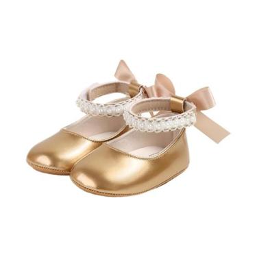 Imagem de Sapatos Planos Com Laço De Pérola Para Meninas, Antiderrapantes, Sola 