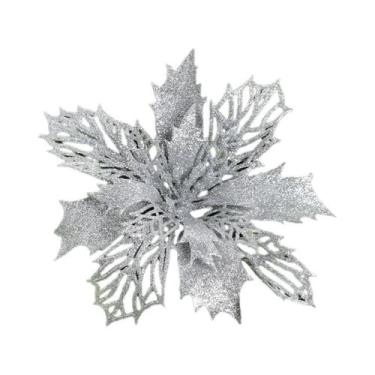 Imagem de Flores Artificiais De Natal Com Glitter 11/16cm 5 Peças Decoração Para