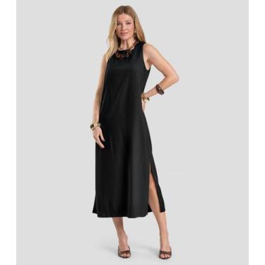 Imagem de Vestido Midi Feminino em Tecido Linho Dianna Preto, G, Preto