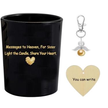 Imagem de Vela memorial para irmã no céu, suporte de vela de vidro preto com coração dourado, presente de luto de simpatia, feliz aniversário para meu anjo no céu