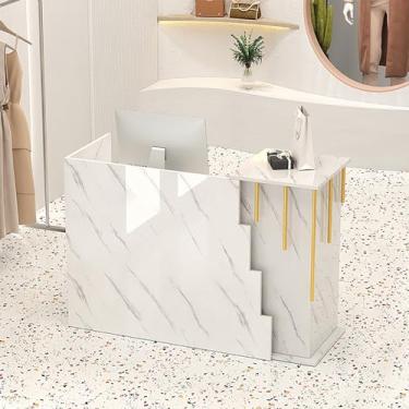 Imagem de Mesa de madeira multiuso moderna com gaveta com trava - ideal para escritório, lobby, salão de beleza, loja de roupas - elegante preto e branco, 80 x 45 x 90 cm