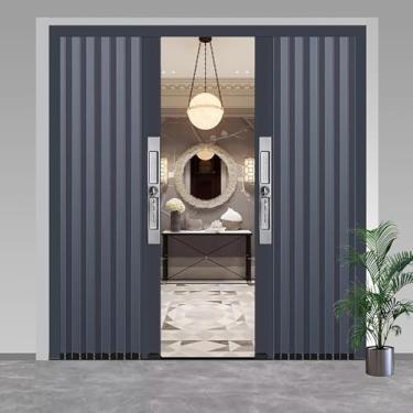 Imagem de Conjunto de encaixe de porta dupla dobrável para aberturas de 152.4 cm 182.9 cm 203.2 cm 243.8 cm, porta deslizante sanfonada de alumínio branco e cinza com fechadura e chave, 165 cm x 230 cm (65 x 90