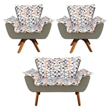 Imagem de Kit 01 Namoradeira e 02 Poltronas Giratória Opala D87 e Suede Base Mad