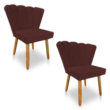 Imagem de Kit 02 Cadeiras Poltrona Flor Veludo Pés Palito Castanho Marsala