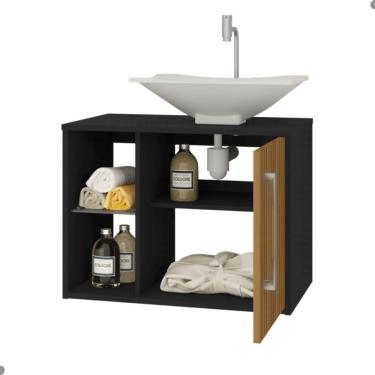 Imagem de Conjunto Gabinete E Espelheira Grenoble Preto Ripado