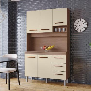 Imagem de Kit Zínia 5 Portas 3 Gavetas Cozinha Mb1 120cm Cor Savana Off White