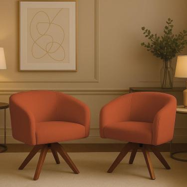 Imagem de Poltrona Sala Base Giratória Madeira Kit 2 Arielle Bouclê D03 - D'rossi Terracota
