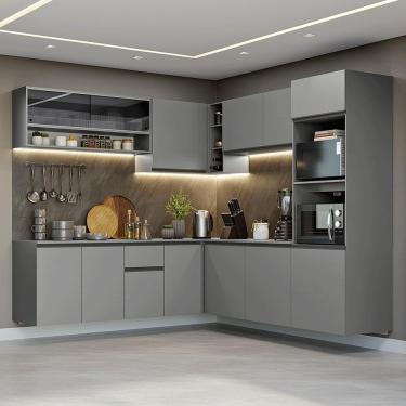 Imagem de Armário De Cozinha Completa De Canto 445cm Suspensa Cinza Nice Madesa 04 Cinza