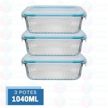 Imagem de 3 Pote Canelado Vidro Resistente 1040ml Airfryer Microondas - Belo Vid