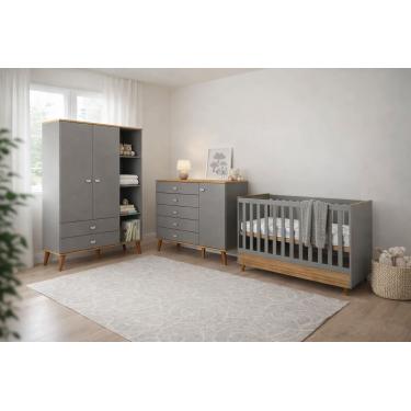 Imagem de Conjunto Infantil Ternura Bartira com Berço 2 em 1, Guarda-Roupa, Cômoda e Colchão Herval