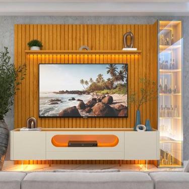 Imagem de Rack com Painel Ripado para Tv 84 Polegadas 237cmx266,8cm 100% Mdf com