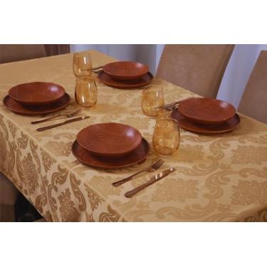 Imagem de Toalha Mesa Quadrada Jacquard 4 Lugares 1,35x1,50 - Dourado - Bf Confe