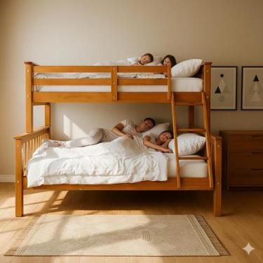 Imagem de Beliche Casal e solteiro De Madeira Pinus E Grade De Proteção robusta 