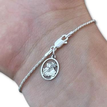 Imagem de Pulseira Feminina Cordão Baiano São Jorge Prata 925 Legítima Maciça Or