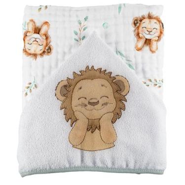 Imagem de Toalha Com Capuz para Bebê 75 cm x 90 cm Baby Joy, Leãozinho
