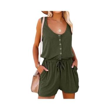 Imagem de Macacão Feminino De Verão Sem Mangas Com Cintura Amarrada Casual Solto