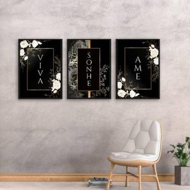 Imagem de Kit 3 Quadros Decorativos Viva, Sonhe, Ame - Preto
