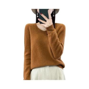 Imagem de Suéter Feminino De Lã Merino E Cashmere Com Decote Em V, Manga Longa, 