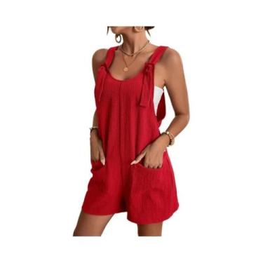 Imagem de Macacão Feminino De Verão Com Alças, Sem Mangas, Casual, Solto, Com Bo