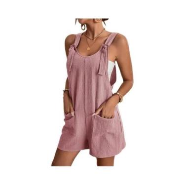 Imagem de Macacão Feminino De Verão Com Alças, Sem Mangas, Casual, Solto, Com Bo