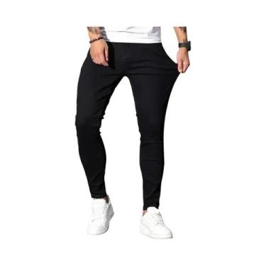 Imagem de Calças Jeans Slim Fit Para Homens, Estilo Skinny, Cores Sólidas Preto 