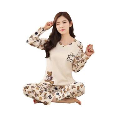 Imagem de Conjunto De Pijamas Femininos De Manga Longa Com Estampa De Urso Fofo,