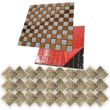 Imagem de Pastilha Autocolante De Vidro Kit 30 Uni Parede Cozinha Banheiro Decorativa Facil Aplicacao Reforma Requintada Moderna