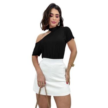 Imagem de Blusinha Social Manga Curta Ombro Vazado Choker Soltinha - SWISS BOUTI