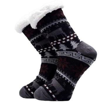 Imagem de 1 Par De Meia Térmica Forrada Lã Adulto Antiderrapante Frio Unissex - 