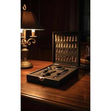 Imagem de Kit Elegante Vinho c/ Jogo Xadrez Madeira Presente - Congratulations S