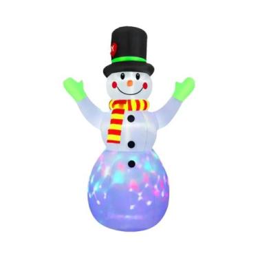 Imagem de Boneco De Neve Inflável Verde De 2,13m Com Luvas E Luzes LED Rotativas