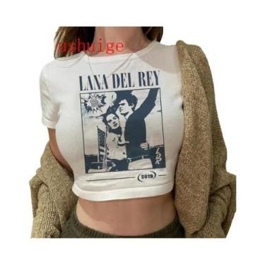 Imagem de Camiseta Vintage Crop Top Harajuku Feminina De Manga Curta Com Gráfico