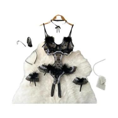 Imagem de Vestido De Lingerie Sexy Feminino Com Decote Em V, Alças Cruzadas, Ren