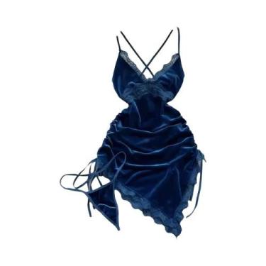Imagem de Vestido De Lingerie Sexy Feminino Com Decote Em V, Alças Cruzadas, Ren