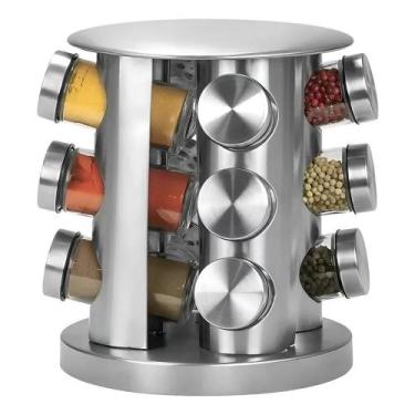 Imagem de Porta-tempero giratório inox Futuro Casa com 12 potes vidro - Congratu