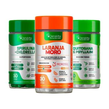 Imagem de Trio Fitness Denavita Extrato de Laranja Moro 3x1, Spirulina Com Chlorela 2x1 e Quitosana e Psyllium-Unissex