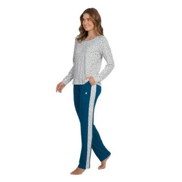 Imagem de Pijama Visco Poá Boreal m/Raglan c/ Bolso 255122 - Lilly By Podiun Sle