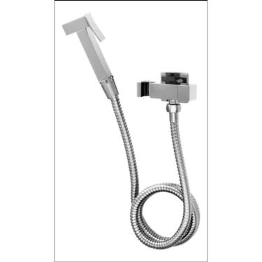 Imagem de Ducha Higiênica Luxo Quadrada Pressão 5 a 40 Mca Instalação com Suporte Metal Prata OEM