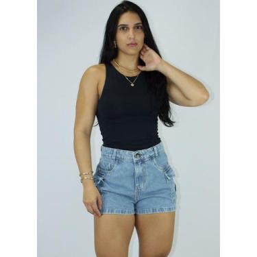 Imagem de Short Cargo Feminino Jeans com Bolso Lateral Cintura Alta Soltinho Con