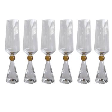 Imagem de Conjunto 6 Taças Diamond Para Champanhe Vidro com Base de Cristal Âmbar 305ml BJ0034 BTC